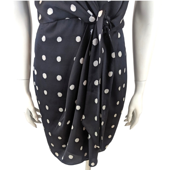 Shona Joy Avery Knot Front Mini Dress Womens 6 Black White Polka Dot Sleeveless - Picture 5 of 13